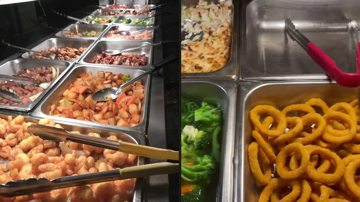 Buffet trays with seafood and hibachi options