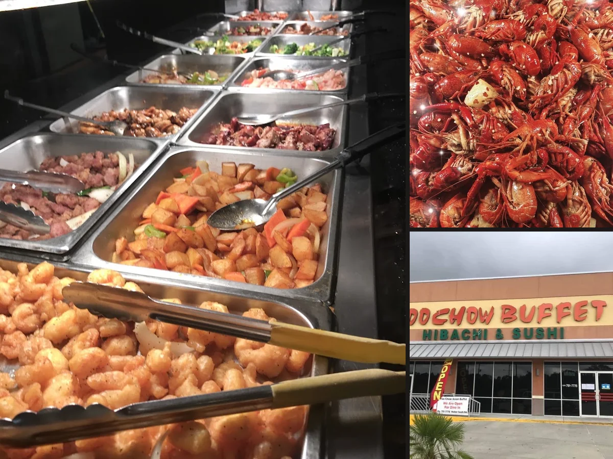 Rows of hot dishes in an Asian buffet