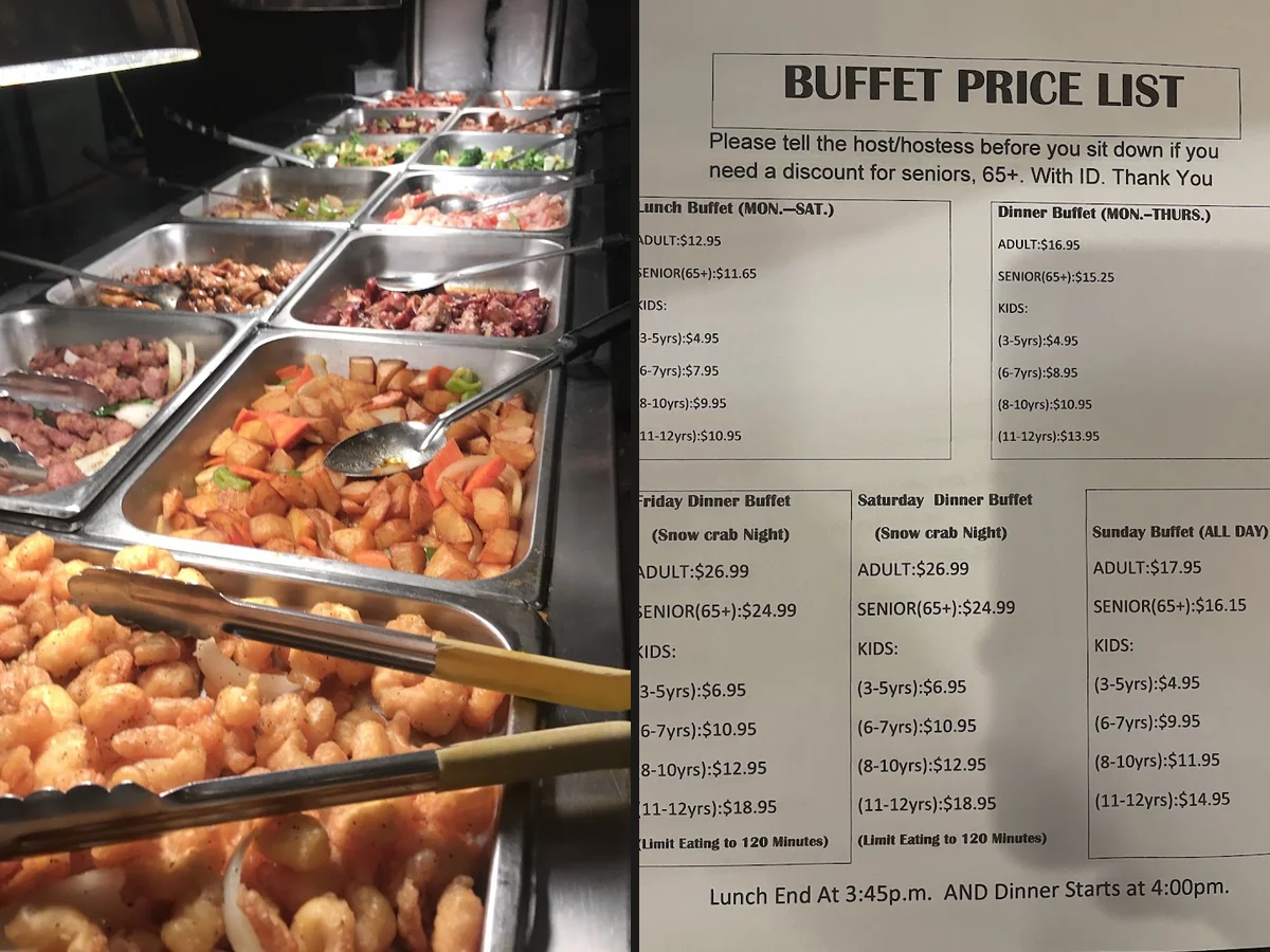 Rows of hot dishes in an Asian buffet