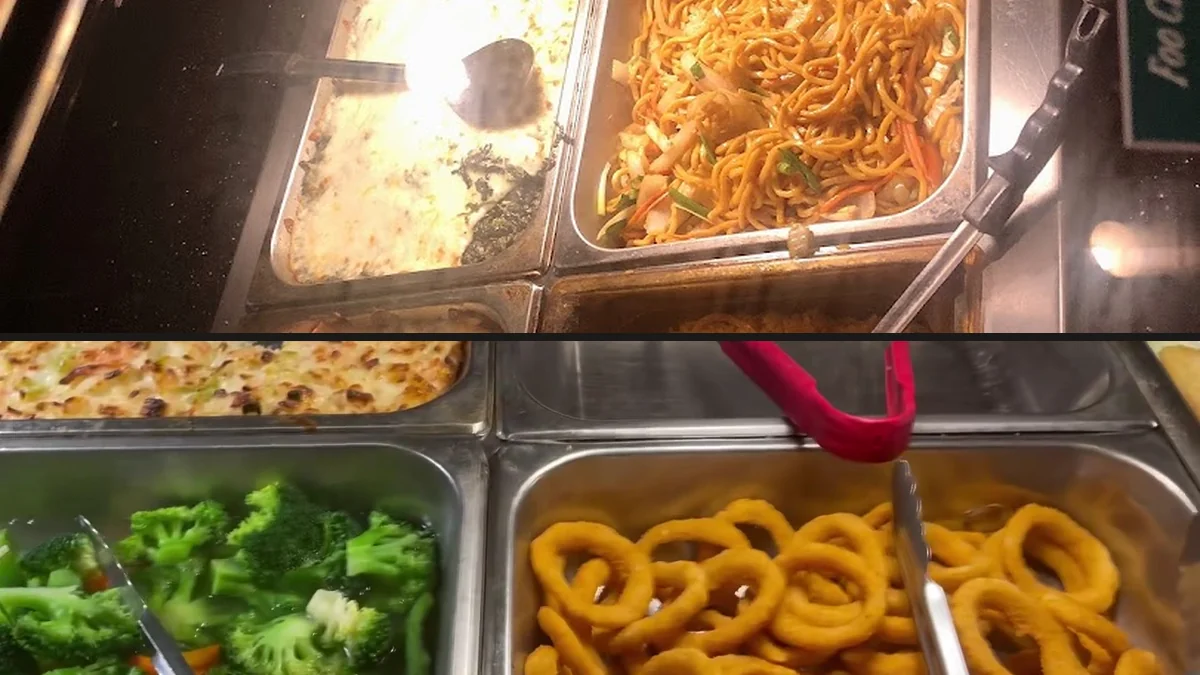 Buffet trays with seafood and hibachi options